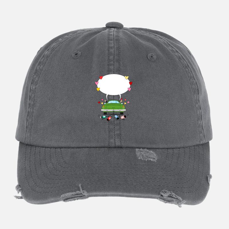 Wedding car with speech bubble in green Flexfit Vintage Destroyed Cap