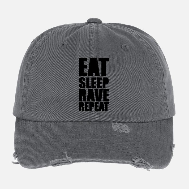 EAT SLEEP REPEAT RAVE Casquette vintage effet usé Flexfit
