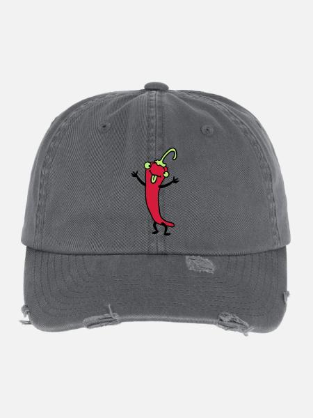 Chili chilli peppers hot funny comics - Flexfit Vintage Destroyed Cap - dark grey - Front