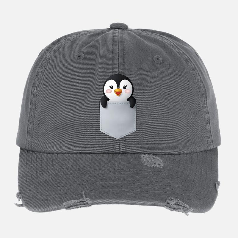 Niedlicher Pinguin in der Brusttasche Flexfit Vintage Destroyed Cap