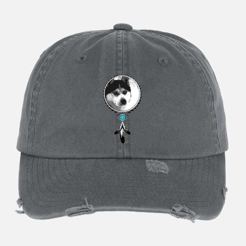 Husky Portrait mit Traumfänger Flexfit Vintage Destroyed Cap