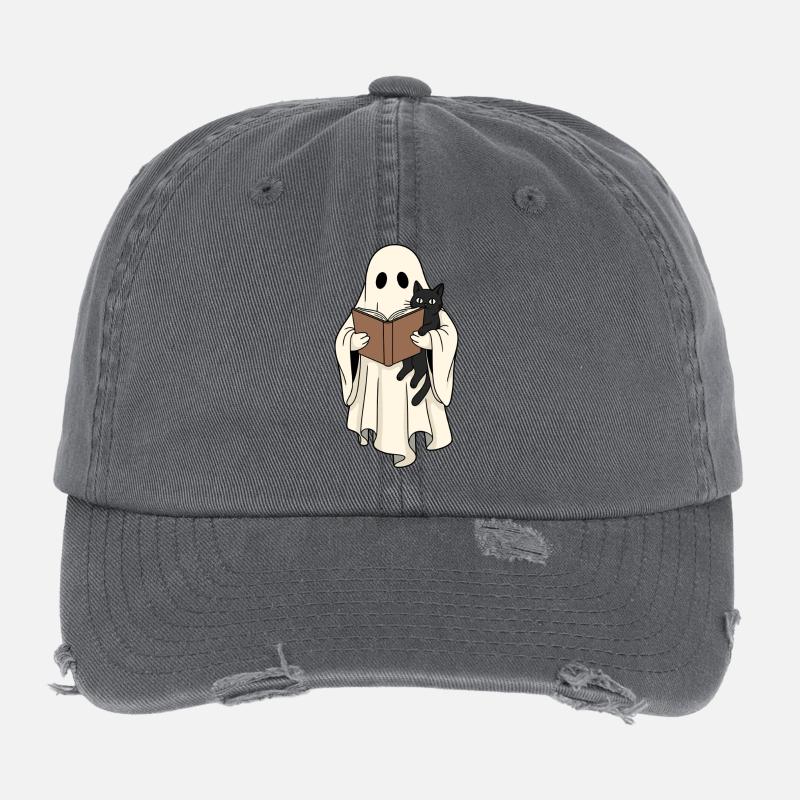 Reading Ghost with Cat in Book Flexfit Vintage Destroyed Cap