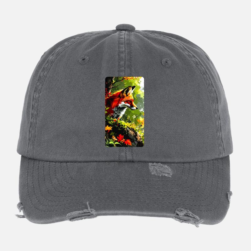 Fuchs mit Herbstlaub im Wald  (Blick nach Rechts) Flexfit Vintage Destroyed Cap