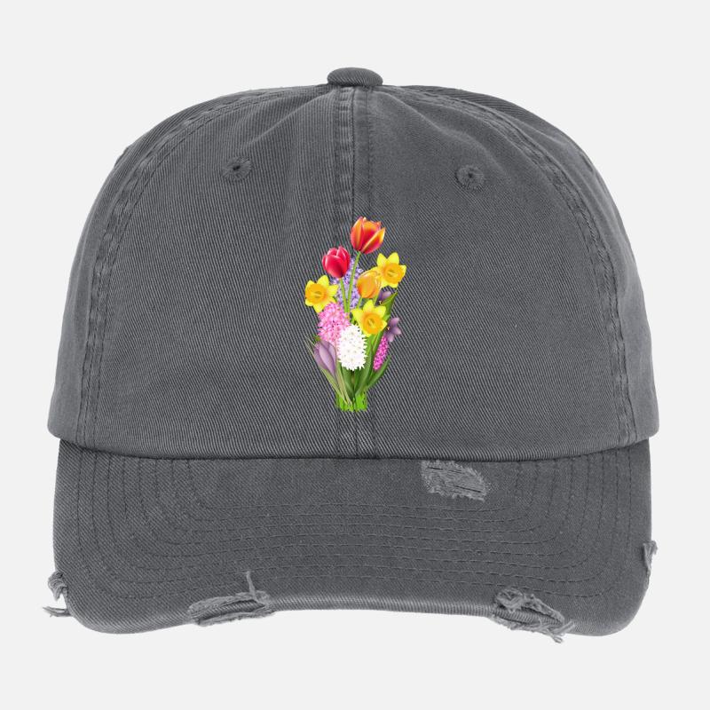 Colourful spring bouquet with tulips & daffodils Flexfit Vintage Destroyed Cap