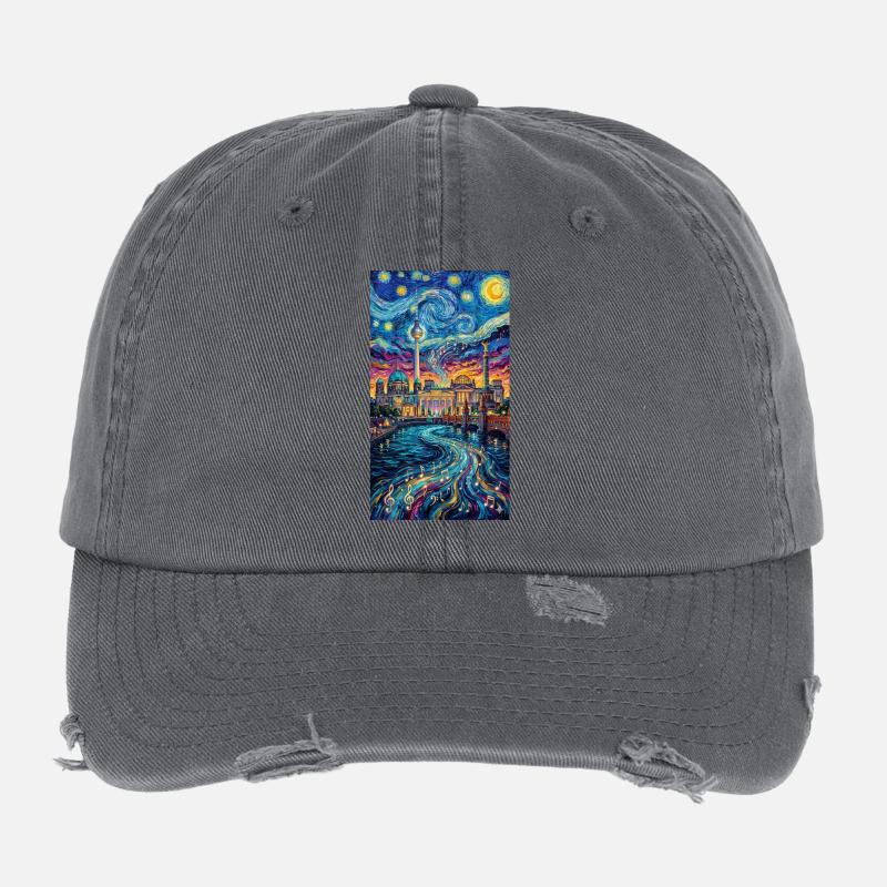 Lebendige Nachtsinfonie über der Berliner Stadtsilhouette Flexfit Vintage Destroyed Cap