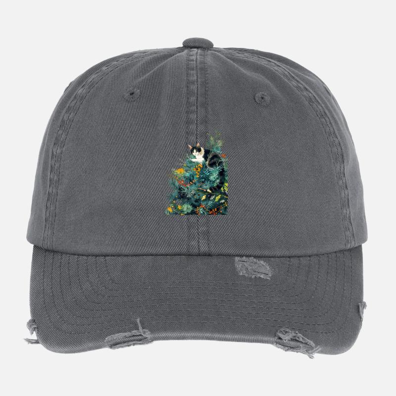 Chat sur le sapin de Noël Casquette vintage effet usé Flexfit