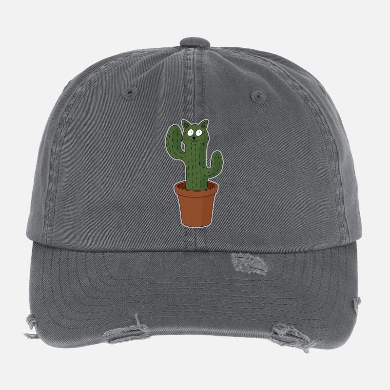 Chat comme cactus dans un pot de fleurs Casquette vintage effet usé Flexfit