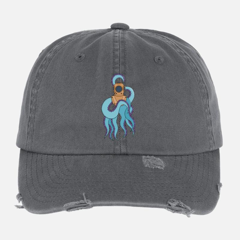 Une pieuvre portant une combinaison de plongée Casquette vintage effet usé Flexfit