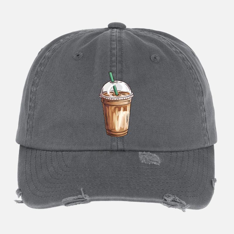 Illustration de café glacé pour les amateurs de café Casquette vintage effet usé Flexfit
