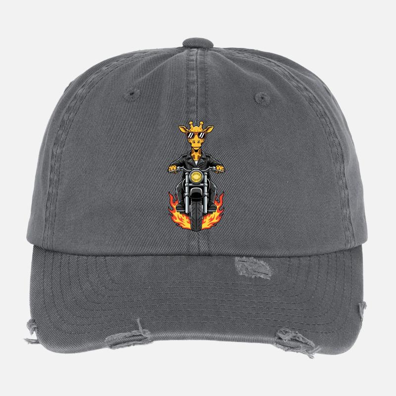 Cool Biker Giraffe Motorcycle Flammes Casquette vintage effet usé Flexfit