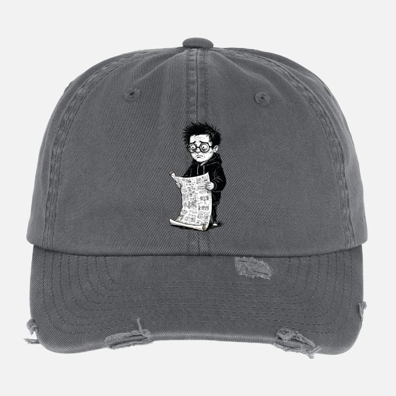Garçon triste lisant journal noirblanc Casquette vintage effet usé Flexfit