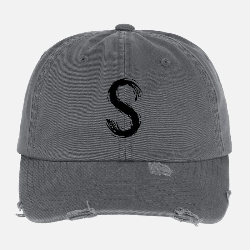 Letter S Black Flexfit Vintage Destroyed Cap