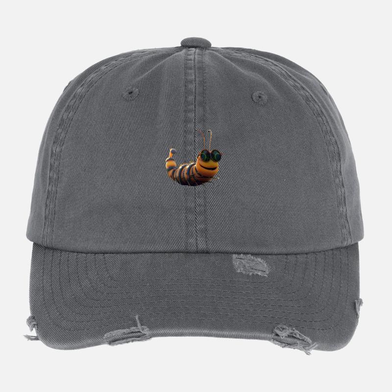 Caterpillar Funny Larva Caterpillar Gift Cute Caterpillar Flexfit Vintage Destroyed Cap