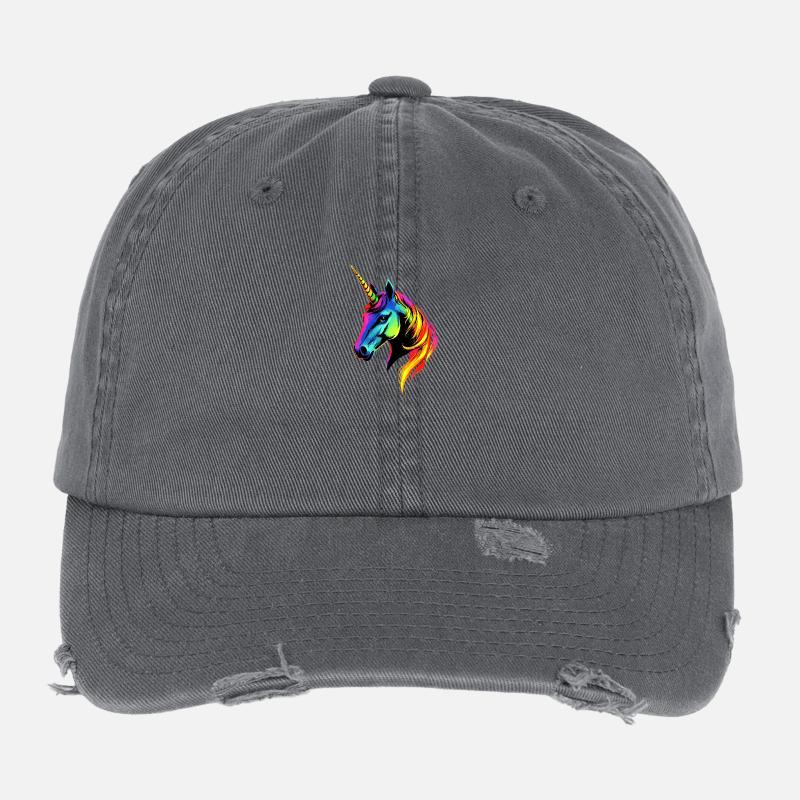 Einhorn Bunt Regenbogen Pferde Reiten Einhörner Flexfit Vintage Destroyed Cap