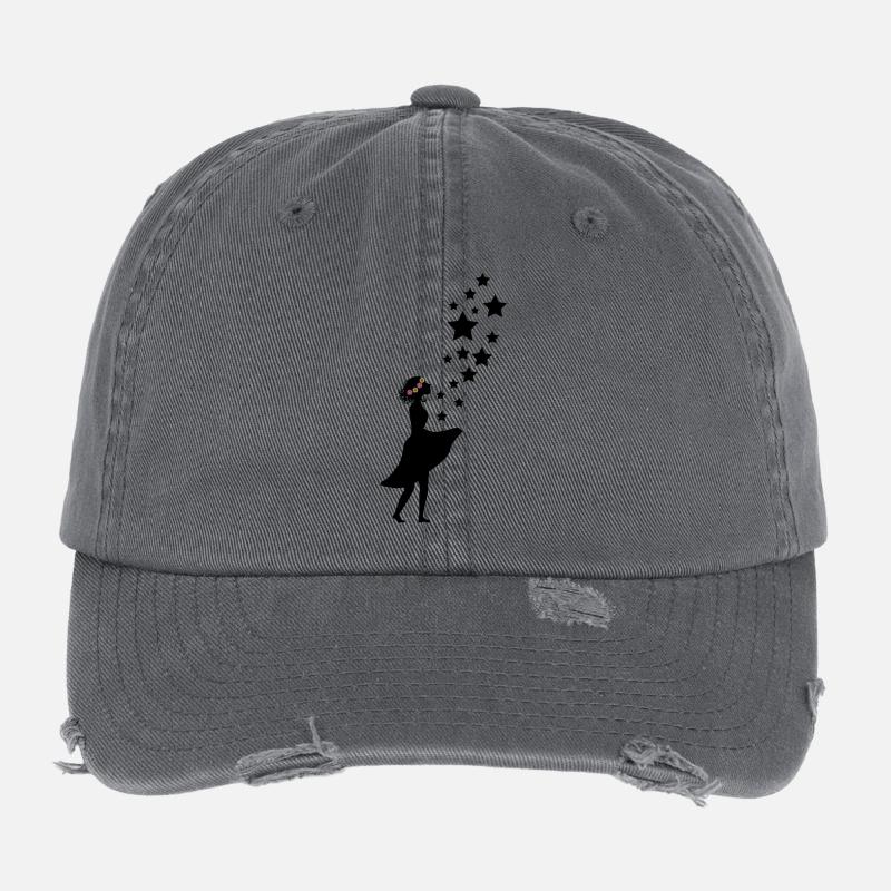Blumen-Mädchen mit Sternenhimmel - Flexfit Vintage Destroyed Cap - Dunkelgrau