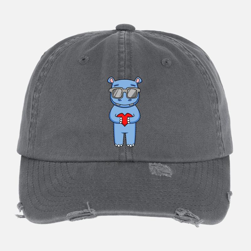Nilpferd mit Sonnenbrille und Herz Flexfit Vintage Destroyed Cap