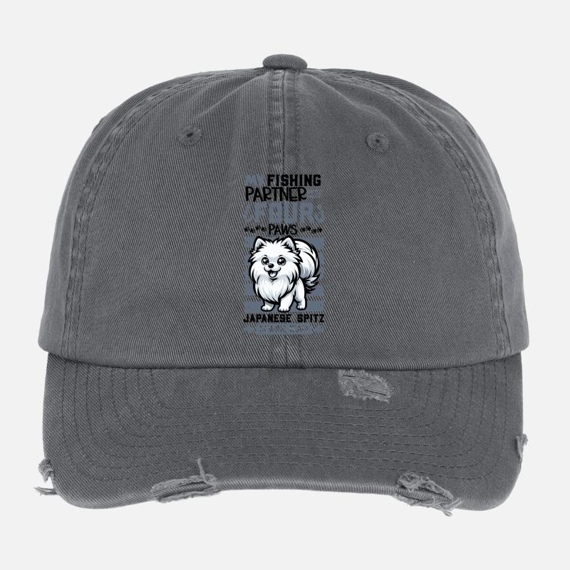 Fishing and Japanese Spitz Flexfit Vintage Destroyed Cap
