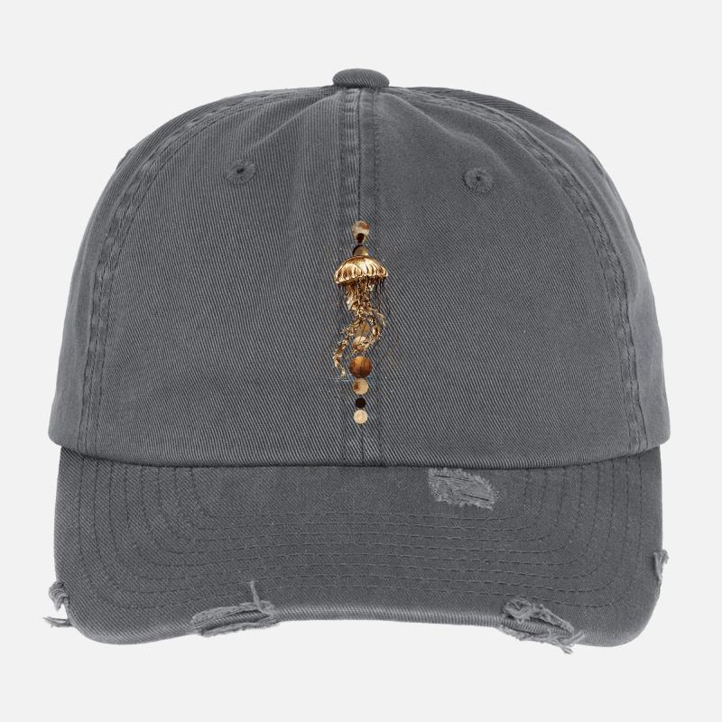 Boho Jellyfish with Moon Phases – Mystical Design Flexfit Vintage Destroyed Cap