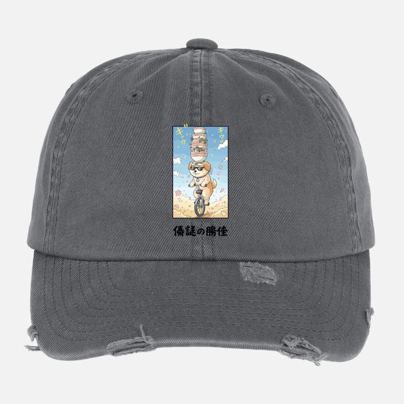 Noodle Stack Pup on Unicycle Flexfit Vintage Destroyed Cap