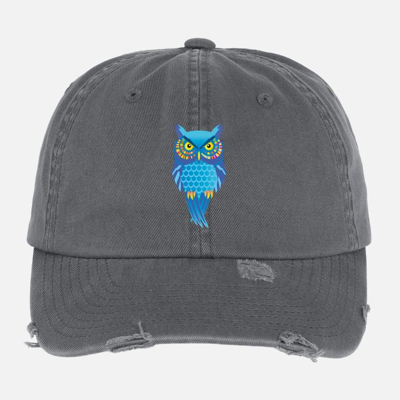 Eule blau, bunt Vogel auffallend Flexfit Vintage Destroyed Cap