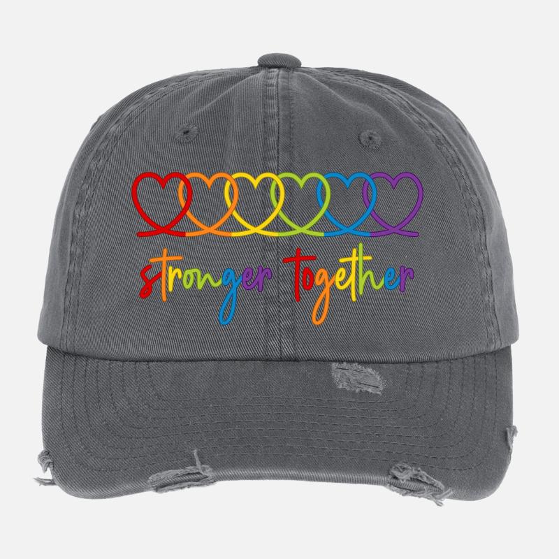 Rainbow Hearts Stronger together Pride Month Flexfit Vintage Destroyed Cap