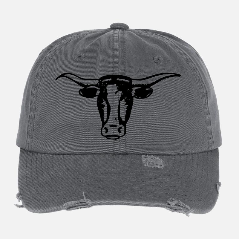 Longhorn Steer Head Flexfit Vintage Destroyed Cap