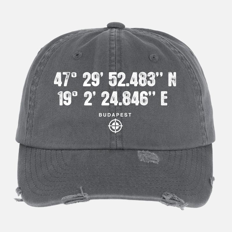 Budapest Geocacher coordinates Gift Europe Flexfit Vintage Destroyed Cap