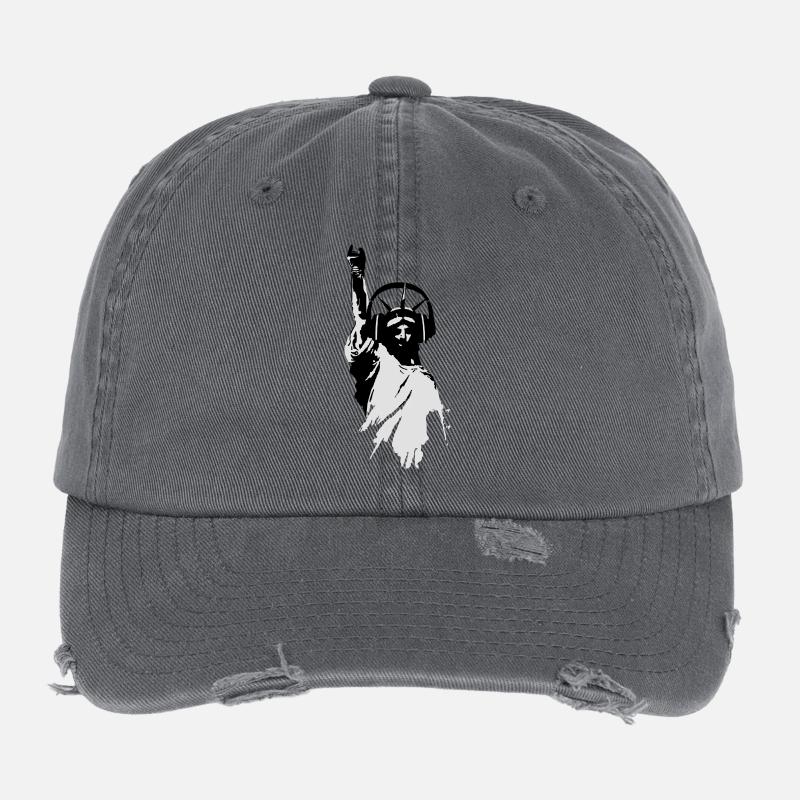 DJane Lady Liberty mit Kopfhörer Flexfit Vintage Destroyed Cap