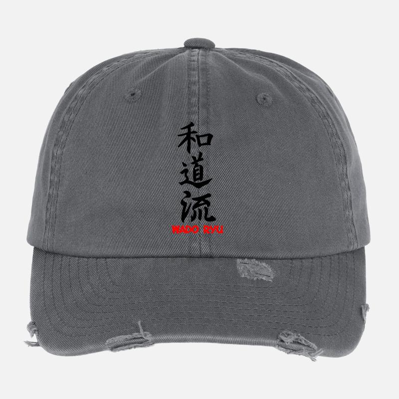 Wado Ryu Karate japanisch geschrieben schwarze Kanji mit Flexfit Vintage Destroyed Cap