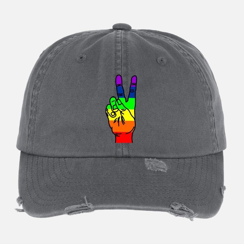 Rainbow hand peace Flexfit Vintage Destroyed Cap