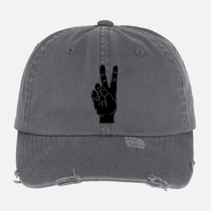Geste de la main noire paix Casquette vintage effet usé Flexfit