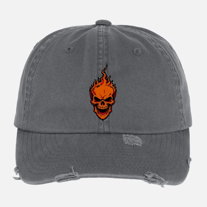 Flaming Skull Style Flexfit Vintage Destroyed Cap