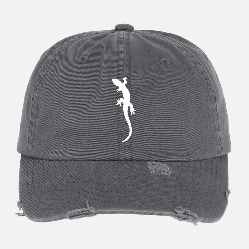 Lizard Illustration Gecko Flexfit Vintage Destroyed Cap