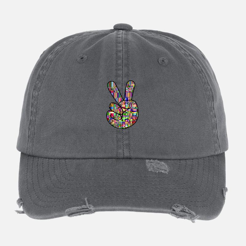 Buntes Peace Symbol - Geschenkidee Flexfit Vintage Destroyed Cap