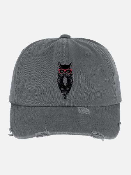 hibou owl_glasses_2 - Casquette vintage effet usé Flexfit - charbon - Devant