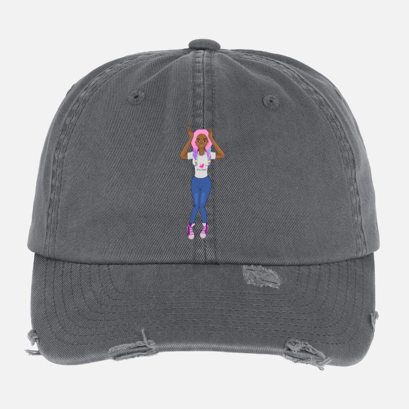 Schwarzes Mädchen, pinke Zöpfe, Haare, süßes Afro-Mädchen, Flexfit Vintage Destroyed Cap