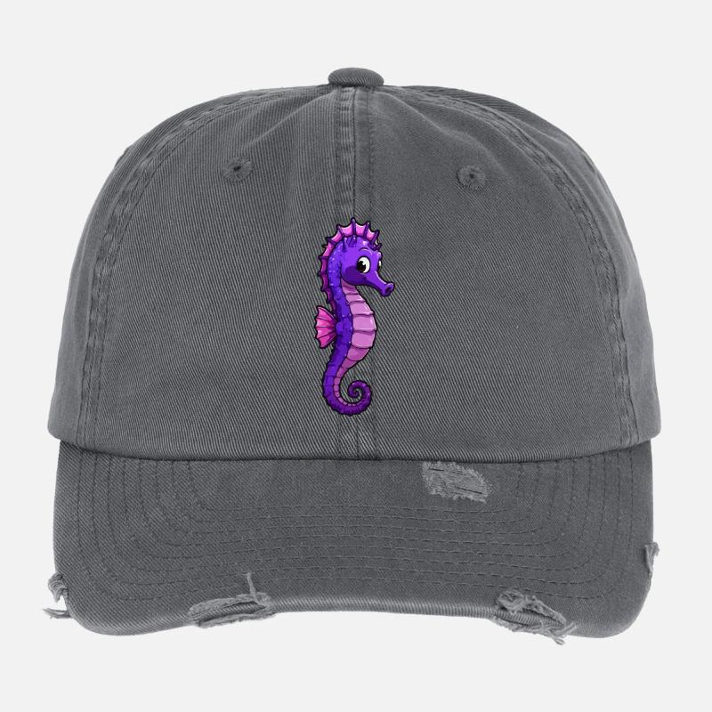 Dessin animé de l’hippocampe violet Casquette vintage effet usé Flexfit