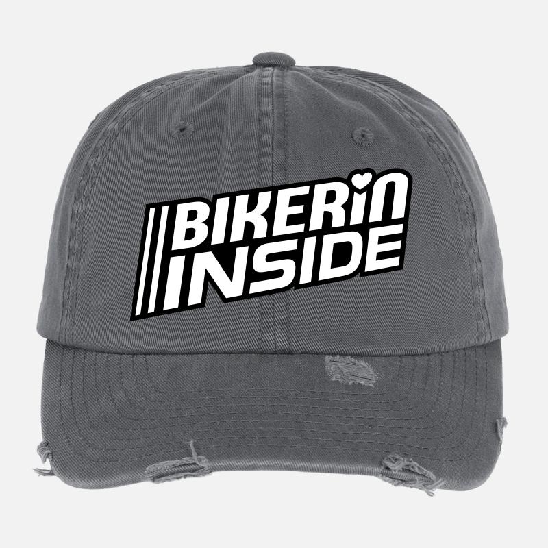 Bikerin inside Schriftzug (Farben änderbar) Flexfit Vintage Destroyed Cap
