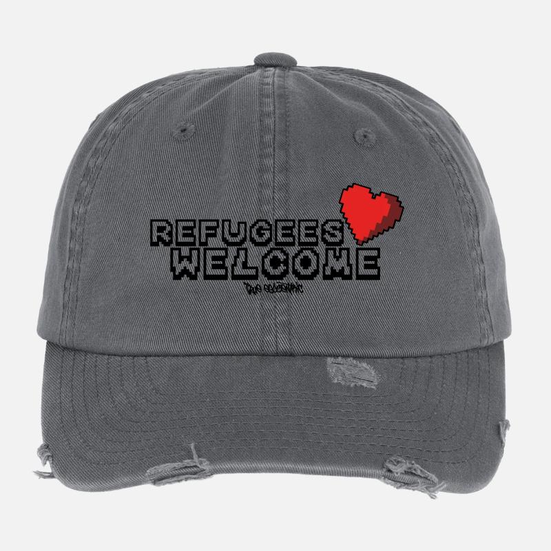 Refugees Welcome Pixel Design Flexfit Vintage Destroyed Cap