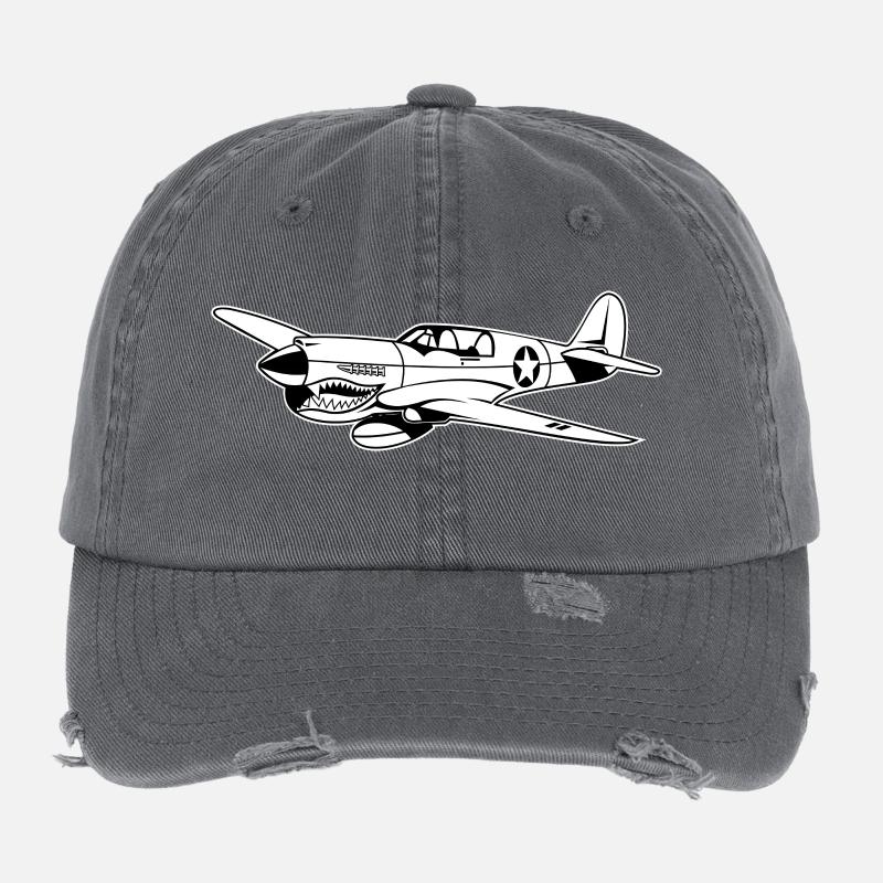 Jagdflugzeug / Kampfflieger Warhawk 02_weiß Flexfit Vintage Destroyed Cap