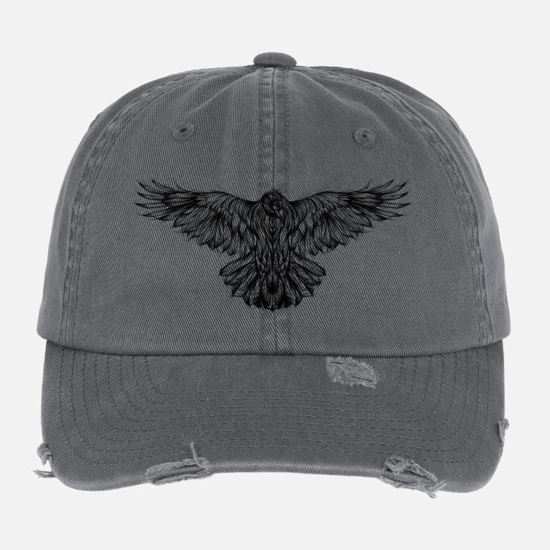 Graphic raven drawing sketch type Flexfit Vintage Destroyed Cap
