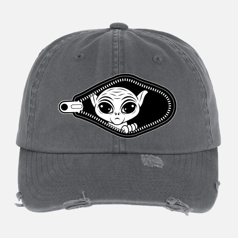 Alien peeks out zipper Flexfit Vintage Destroyed Cap