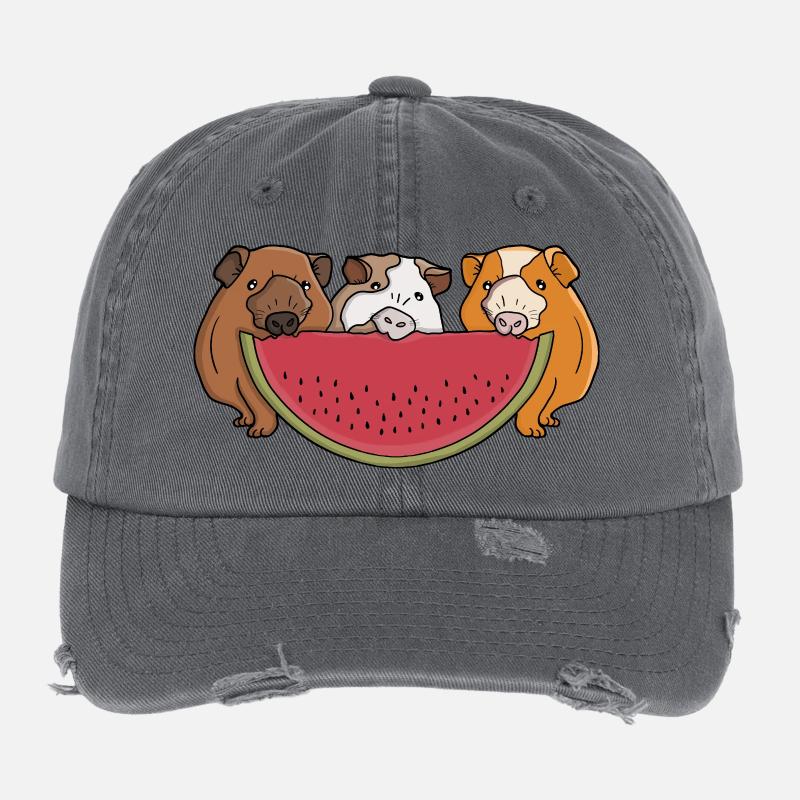 Illustration de cochons d'Inde ludiques et de pastèques Casquette vintage effet usé Flexfit
