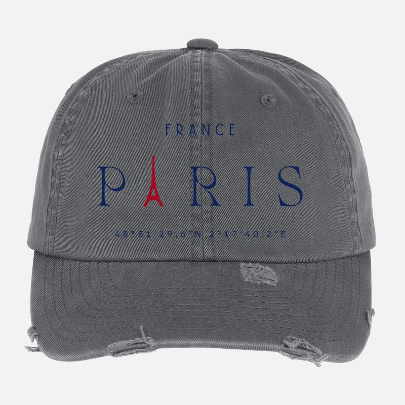 Pariser Blauer Eiffelturm Rot Flexfit Vintage Destroyed Cap