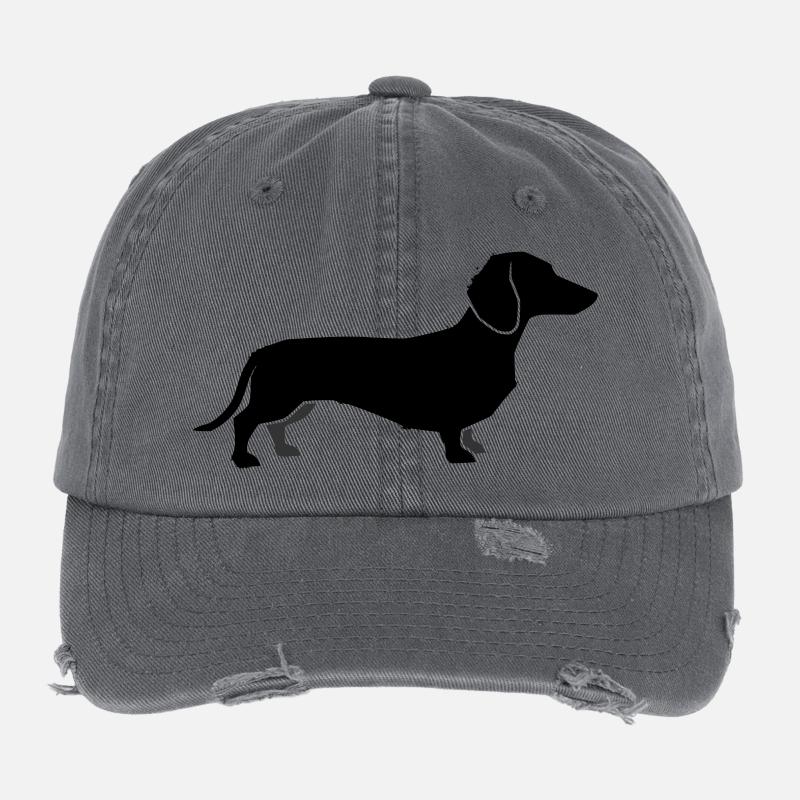 Dackel Hund Silhouette Flexfit Vintage Destroyed Cap