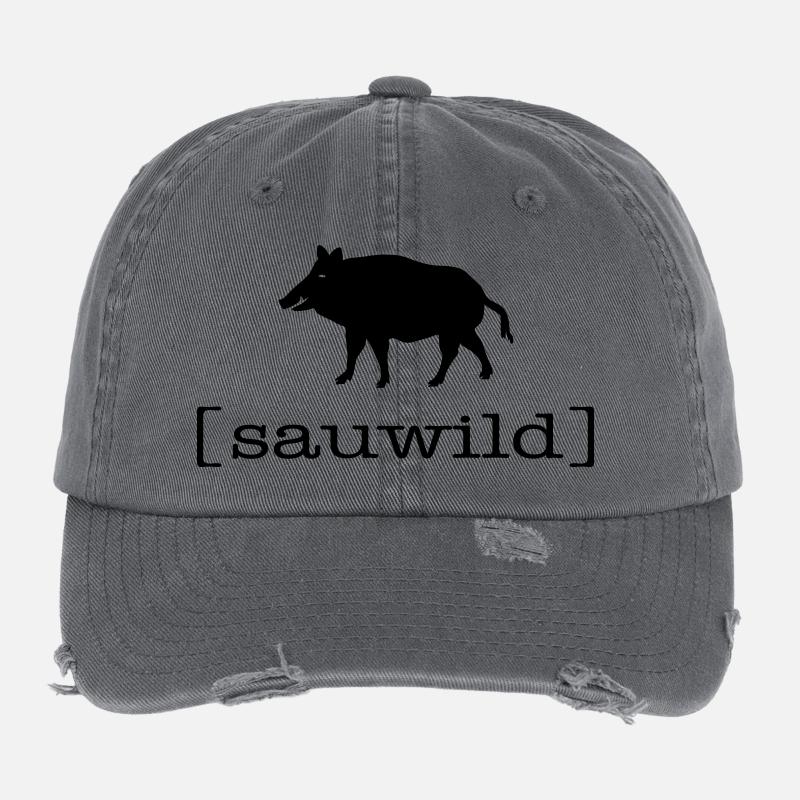 sauwild wild sau wildschwein wildsau schwein eber Flexfit Vintage Destroyed Cap