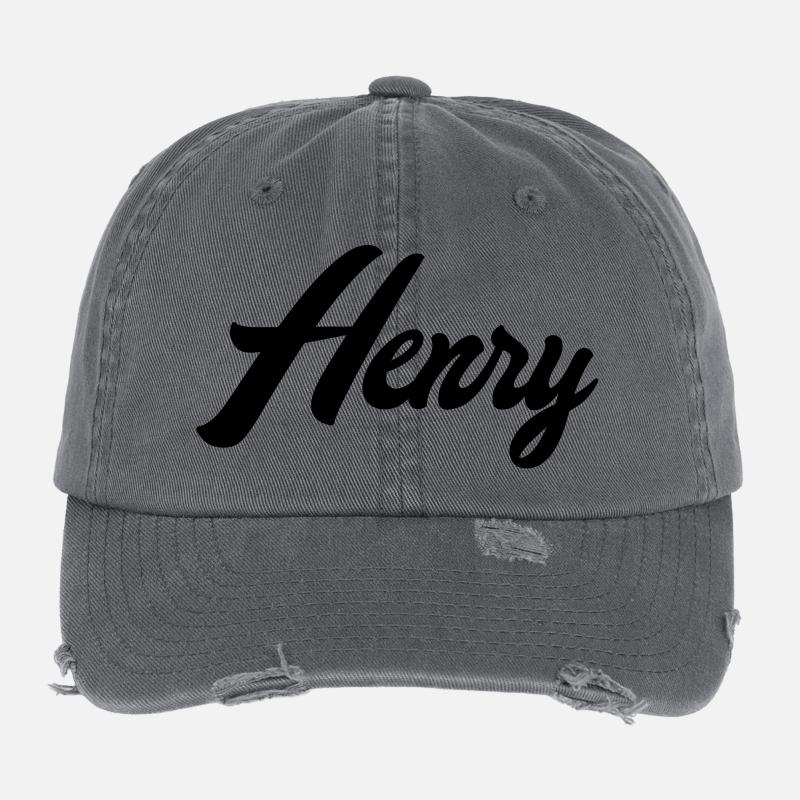 Henry Name Black Flexfit Vintage Destroyed Cap