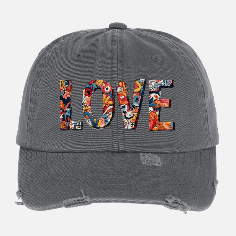 Creative Graffiti LOVE Design Flexfit Vintage Destroyed Cap