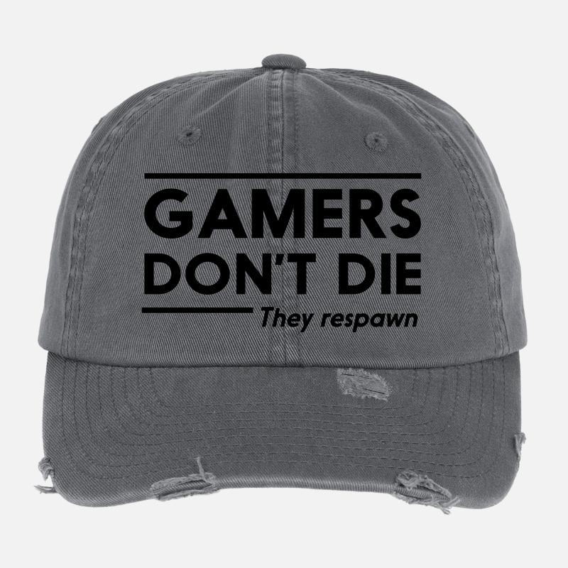 Gamers don't die they respawn Flexfit Vintage Destroyed Cap