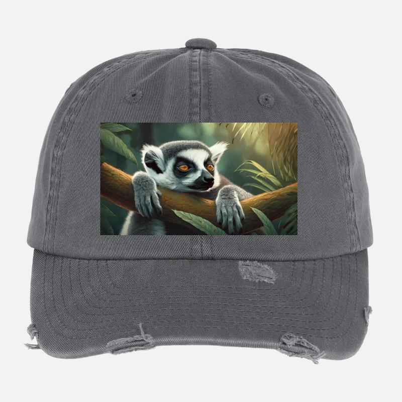 Animaux mignons qui se détendent - lémurien à queue annelée Casquette vintage effet usé Flexfit